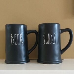 Rae Dunn Collectible Black Beer and Suds Steins